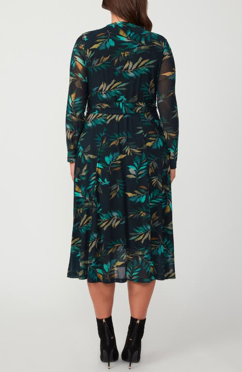 Estelle Foliage Whisper Long Sleeve Midi Dress In Green