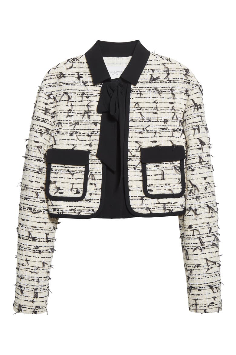 Bow Detail Bouclé Tweed Crop Jacket, Alternate, color, IVORY/ BLACK