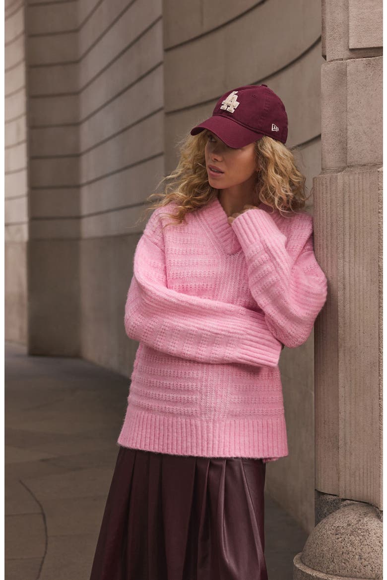 V-Neck Ribbed Sweater, Alternate, color, PINK