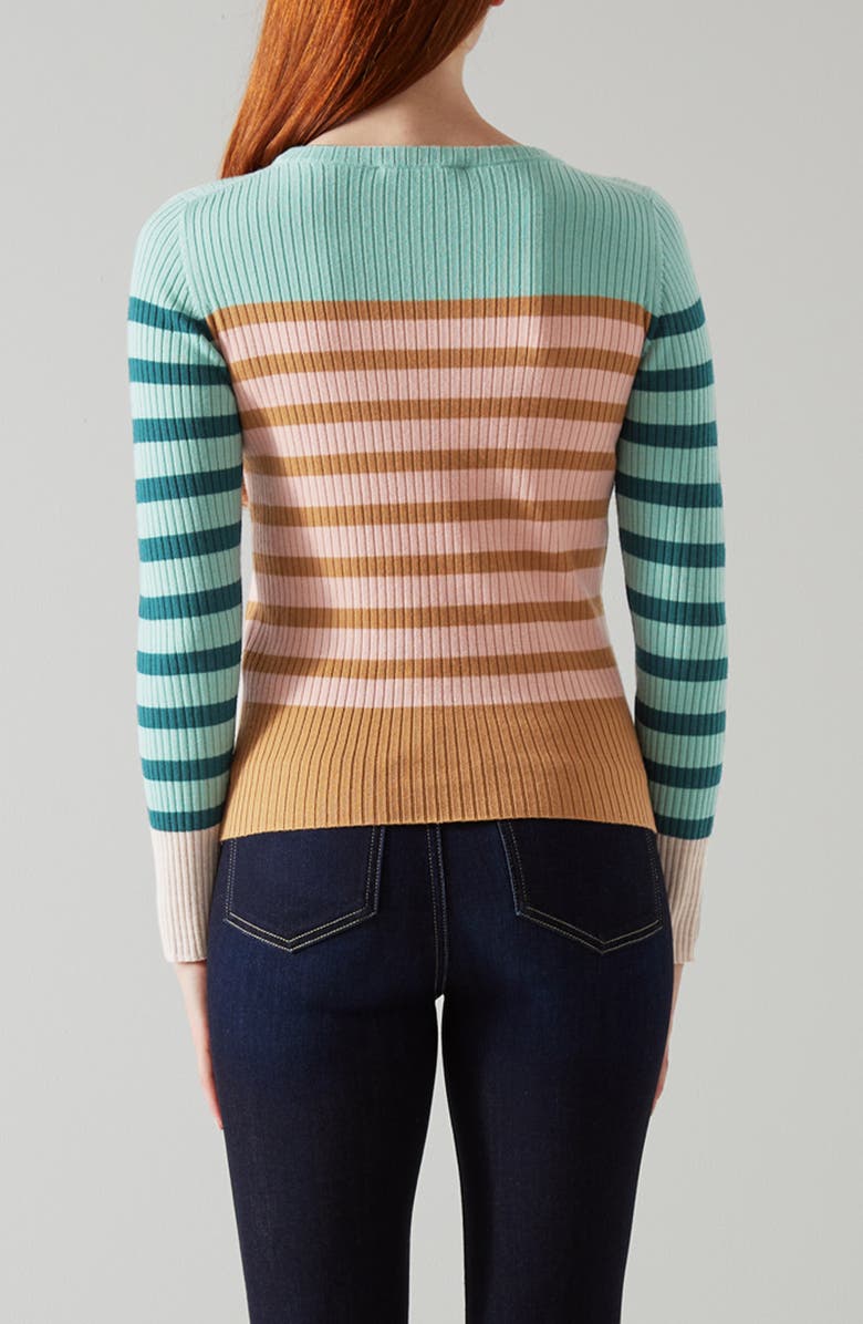 LK Bennett Love Stripe Rib Knit Sweater, Alternate, color, Coral Multi