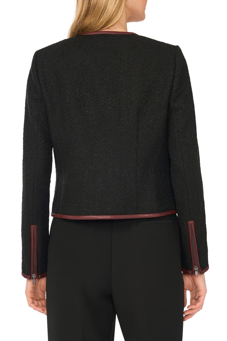 Faux Leather Trim Blazer, Alternate, color, RICH BLACK