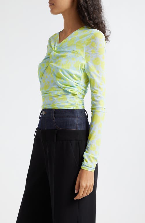 Cinq À Sept Aniya Floral Mesh Top In Serene Sky/fresh Lime