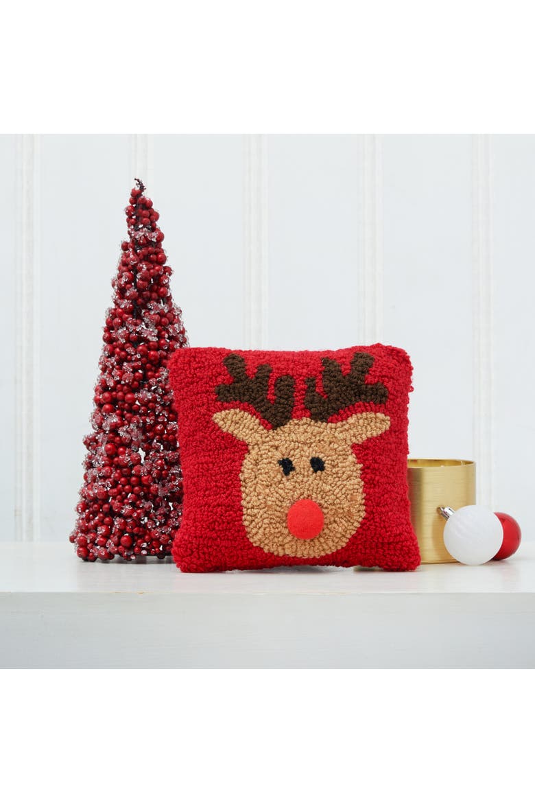 Red Nose Reindeer Games Hooked Christmas Mini Accent Pillow 8" x 8", Alternate, color, Red