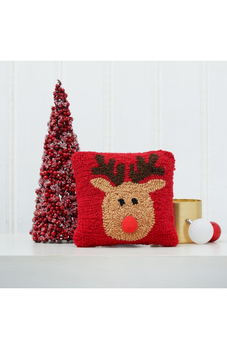 C&F Home Red Nose Reindeer Games Hooked Christmas Mini Accent Pillow 8" x 8", Alternate, color, Red