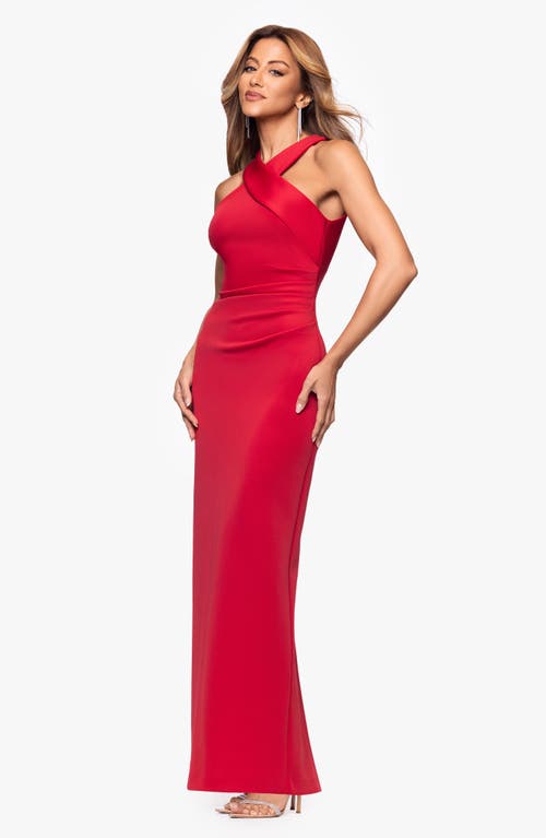 Xscape Evenings Pleated Sleeveless Scuba Gown In Red