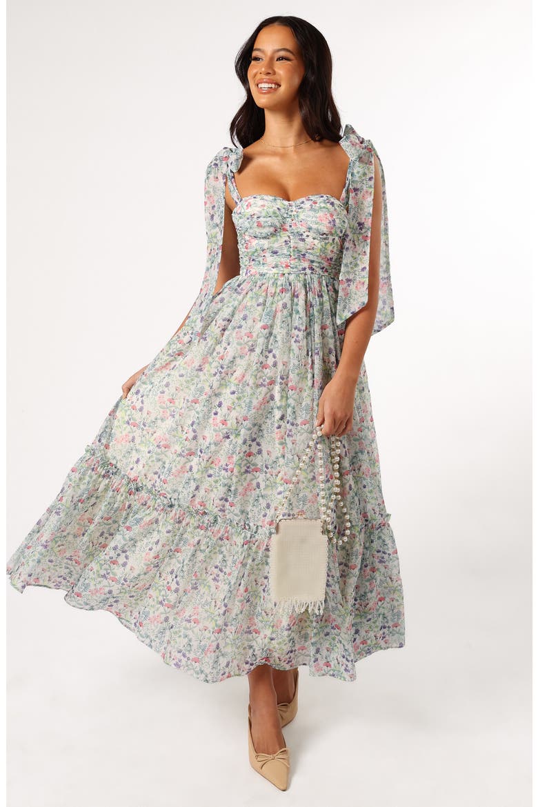 Floret Bow Strap Sweetheart Neck Maxi Dress, Alternate, color, WHITE MULTI