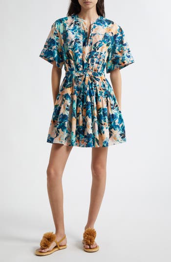 Ulla Johnson Nadira Floral Print Tie Waist Tiered Minidress In Multi