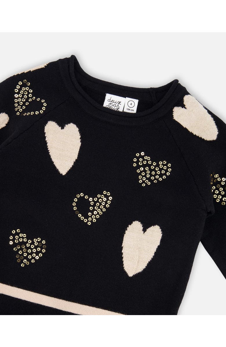 Deux par Deux Knit Dress with Glittery Heart Motifs, Alternate, color,