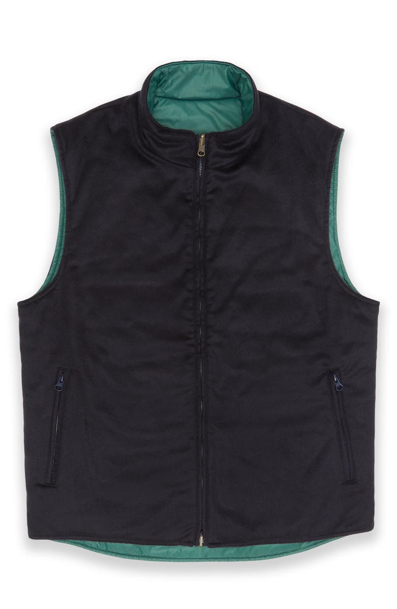 Sid Mashburn Cashpad Reversible Cashmere Flannel & Nylon Vest, Alternate, color, Hunter Nylon/Navy Cashmere Flannel