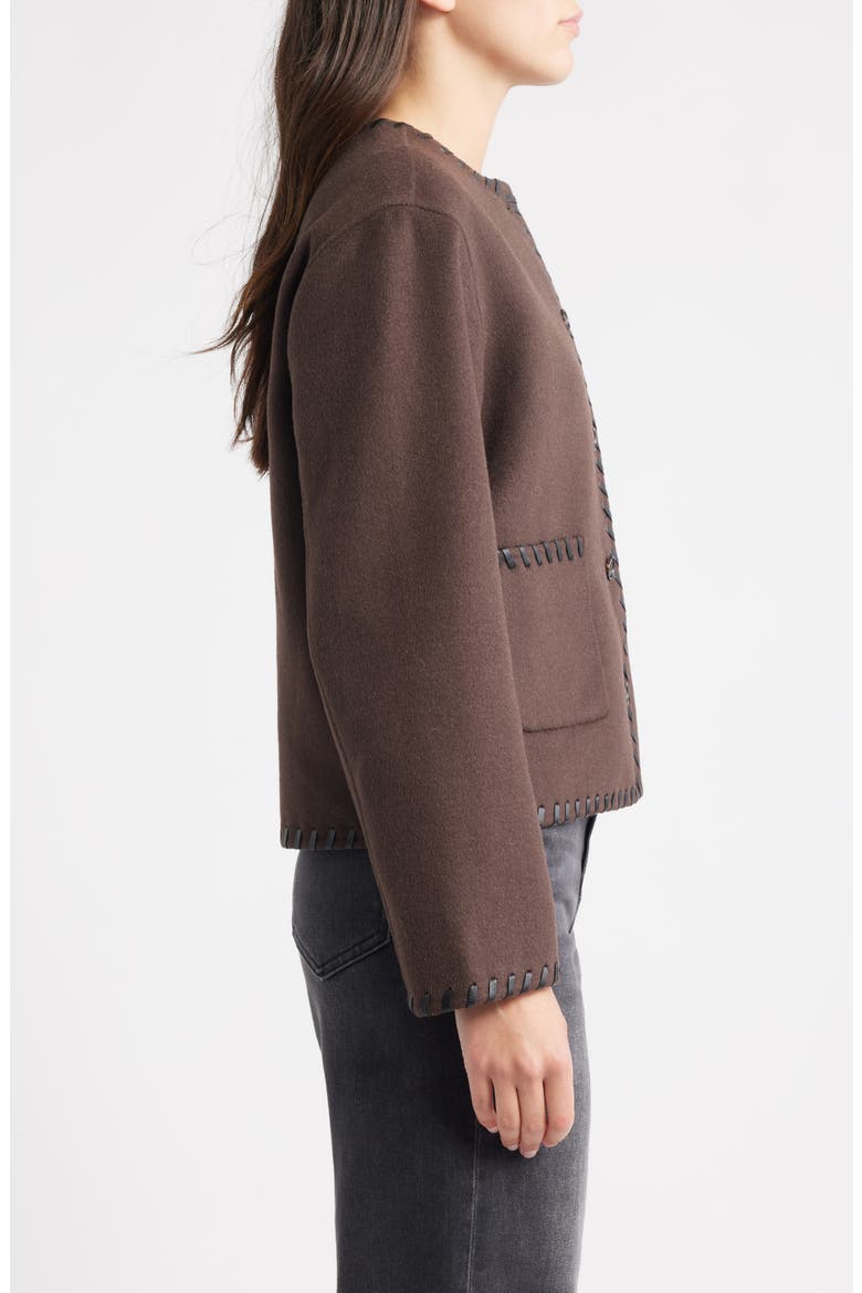 Melanie Leather Whipstitch Wool Blend Jacket, Alternate, color, DARK BROWN