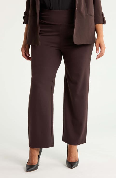High Waist Pull-On Wide Waistband Trousers