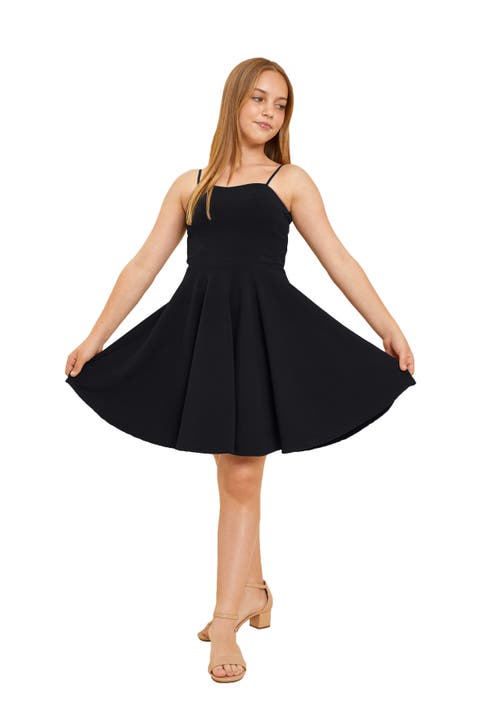 Textured Fit and Flare Stretch Dress in Longer Length (Big Kid)