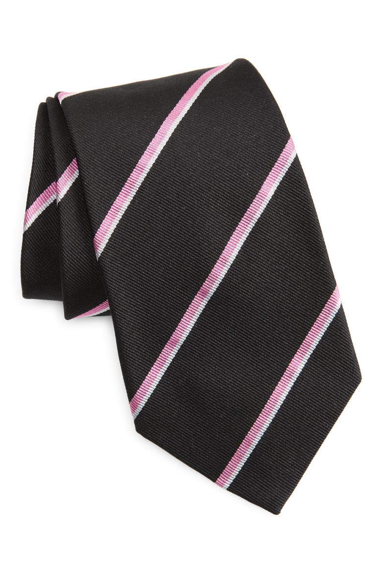 Super Repp Stripe Silk Tie, Main, color, BLACK/ PINK