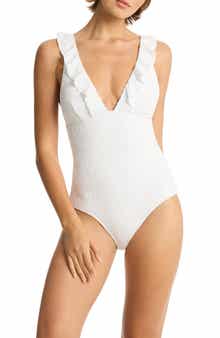 Sea Level Interlace Frill One-Piece Swimsuit