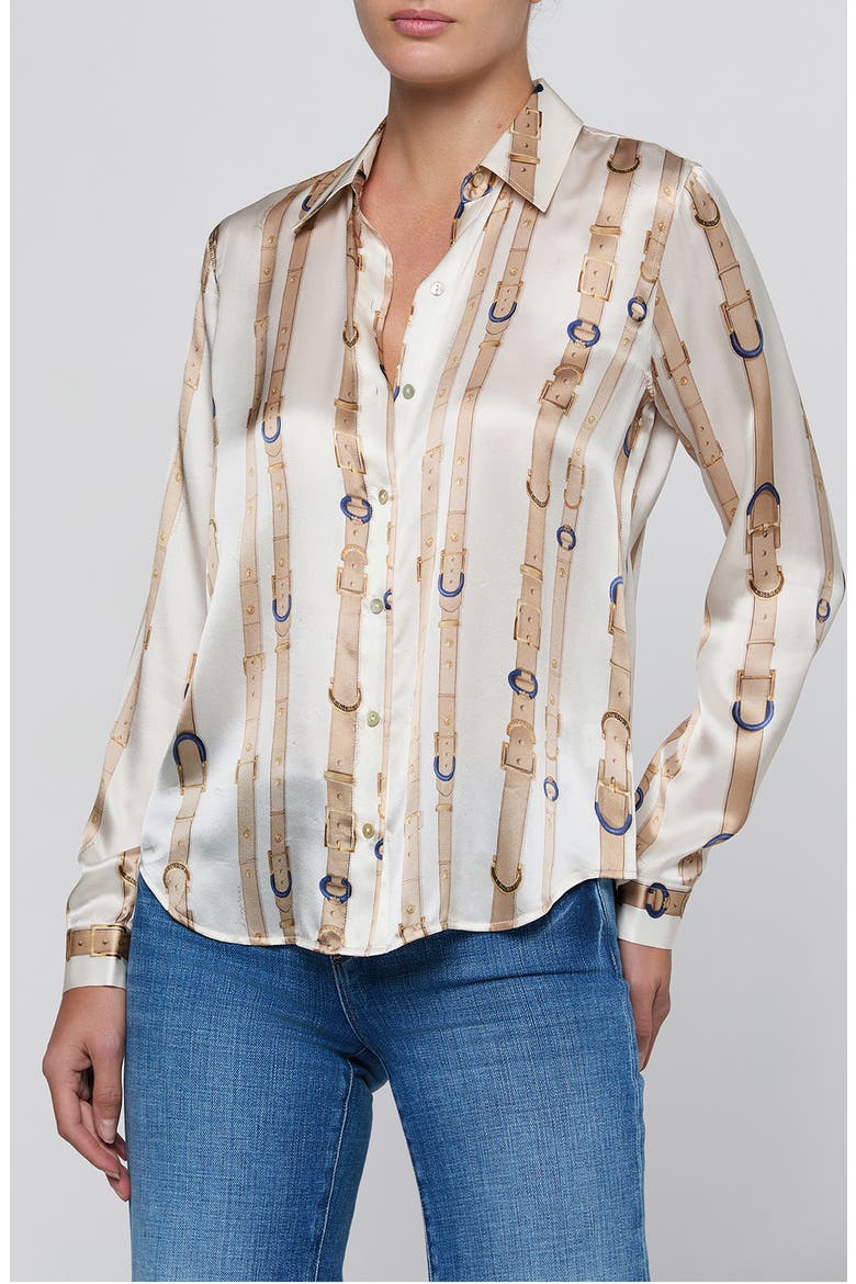 Tyler Silk Stripe Shirt, Main, color, ECRU MULTI STUD BELT STRIPE