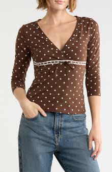 Polka Dot Empire Waist Top with Lace Trim