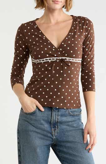 Polka Dot Empire Waist Top with Lace Trim