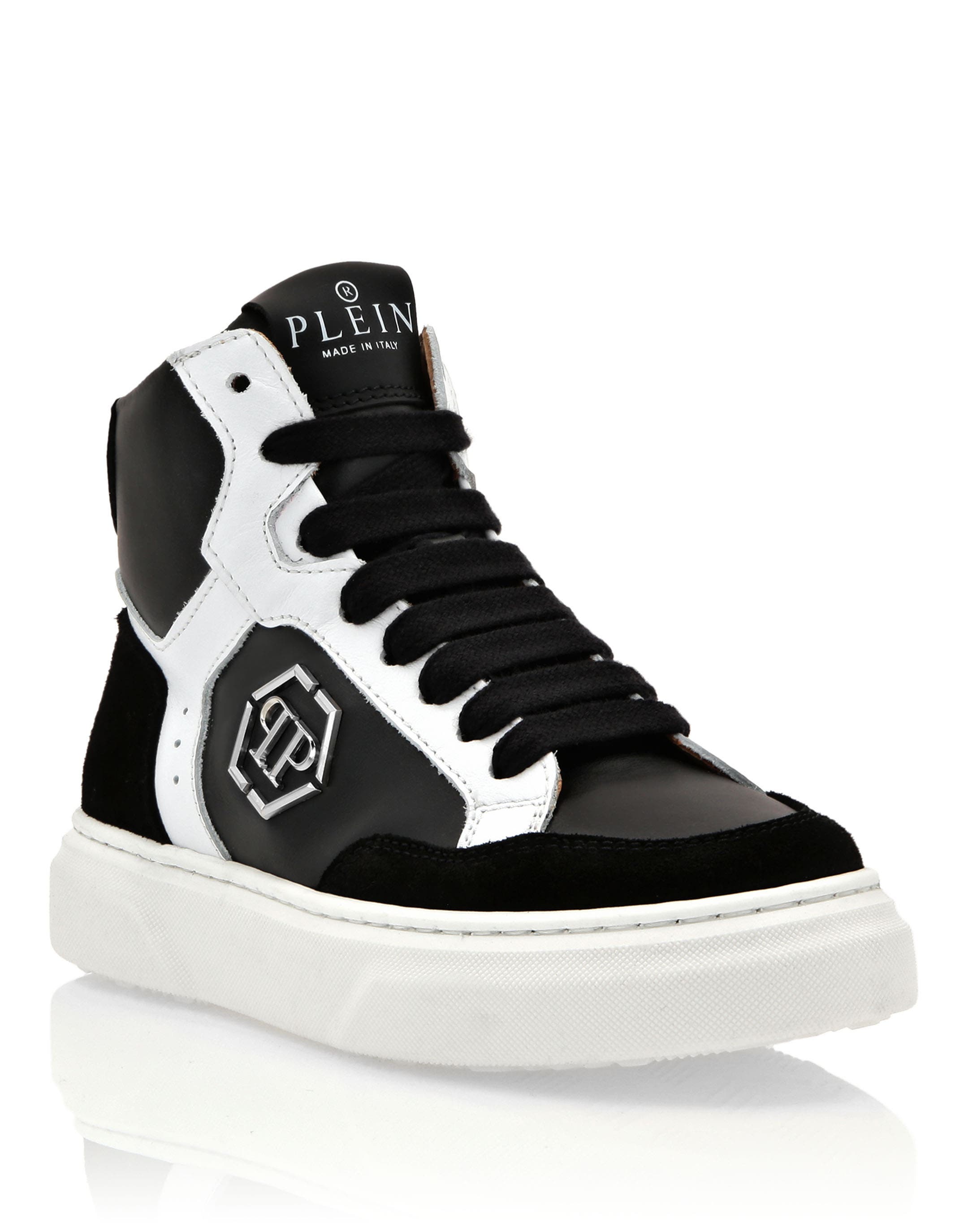 Leather Hi-Top Sneakers Hexagon Boy, Main, color, black/white
