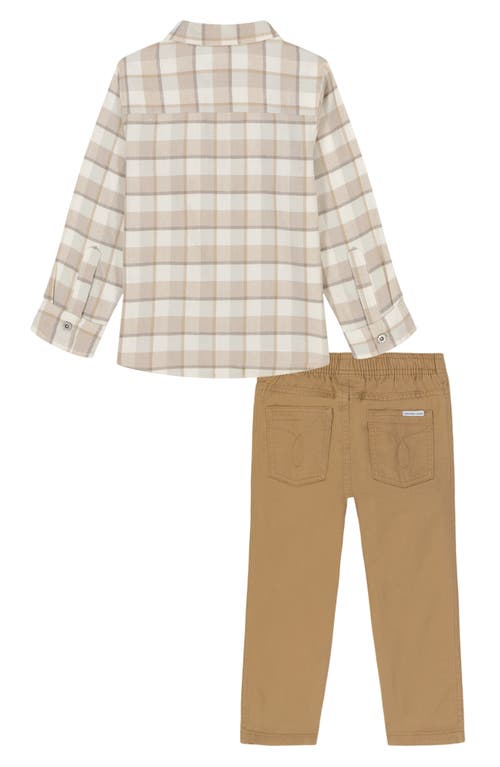 Calvin Klein Kids' Woven Button-up & Pants Set In Brown