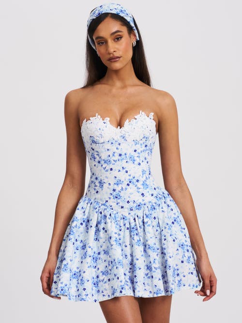 Miss Circle Taleah Floral Print Linen Mini Dress With Lace Trim In Multi