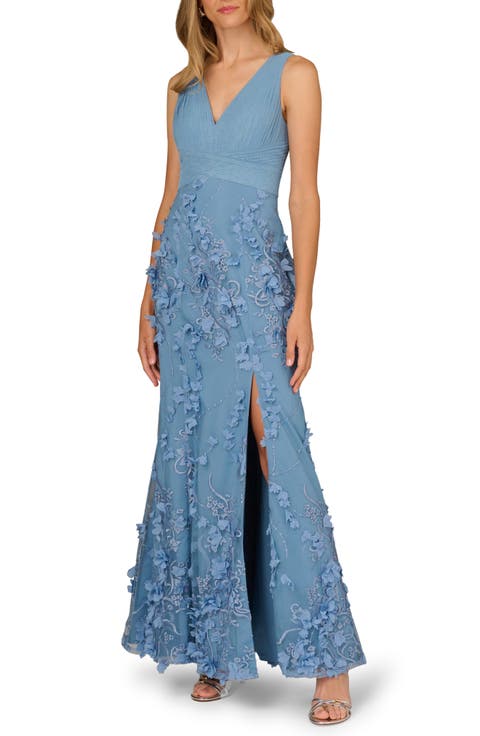 Embroidered Mesh Trumpet Gown