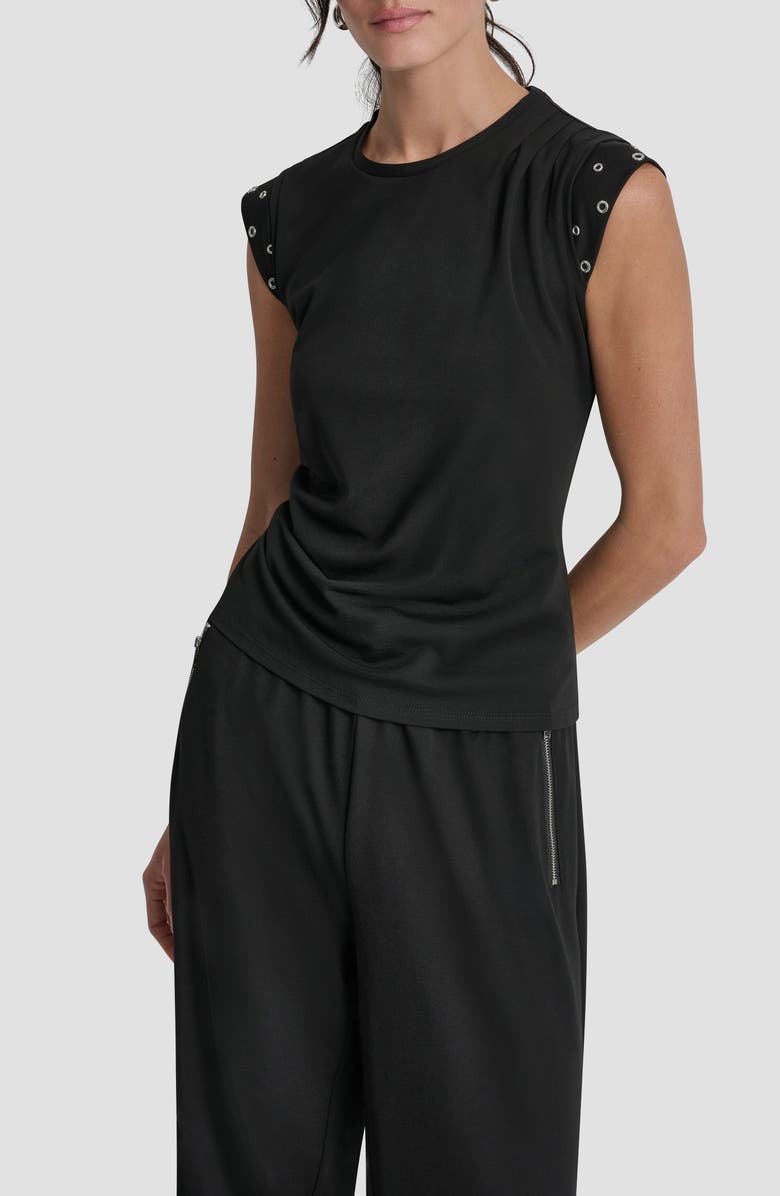 DKNY Grommet Trim Ponte Knit Top, Alternate, color, Black