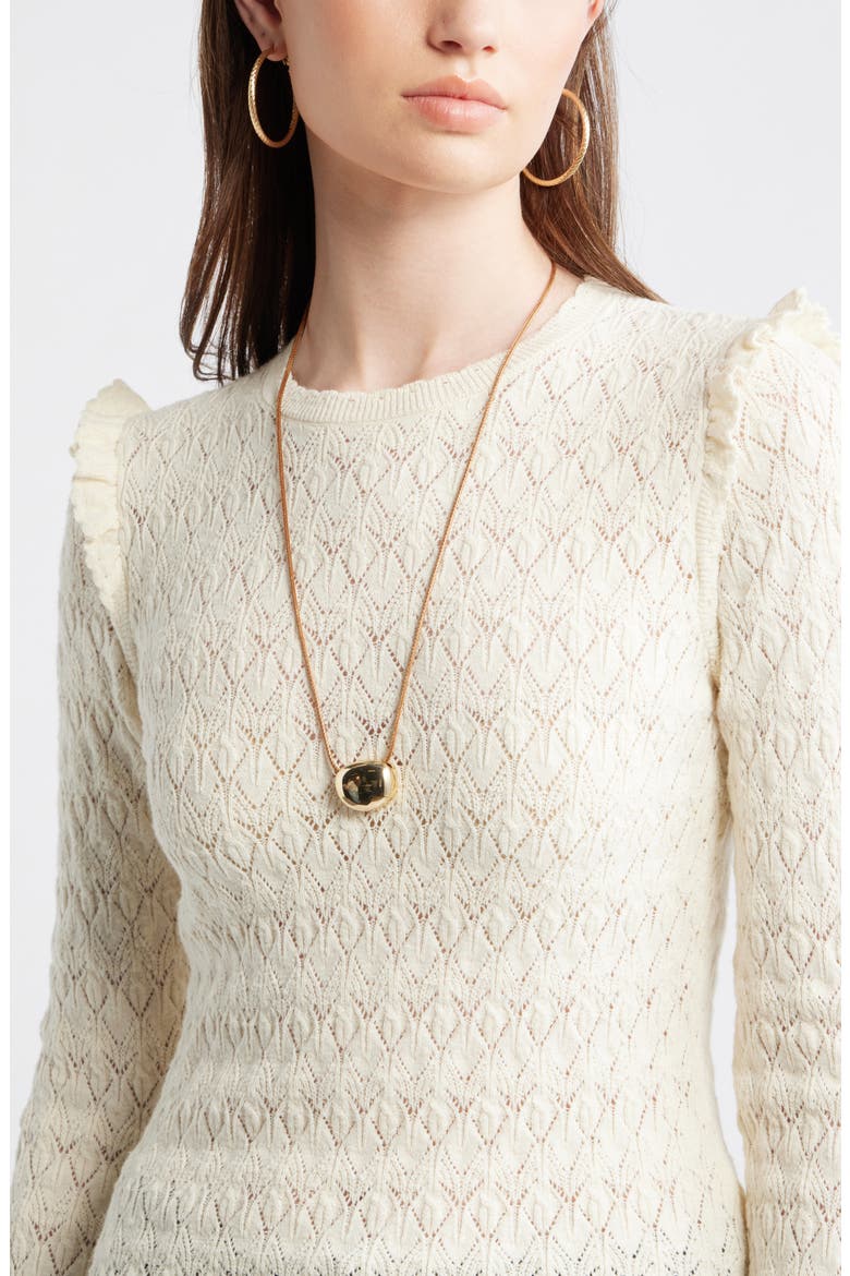 Ruffle Trim Pointelle Stitch Cotton Blend Sweater, Alternate, color, IVORY DOVE