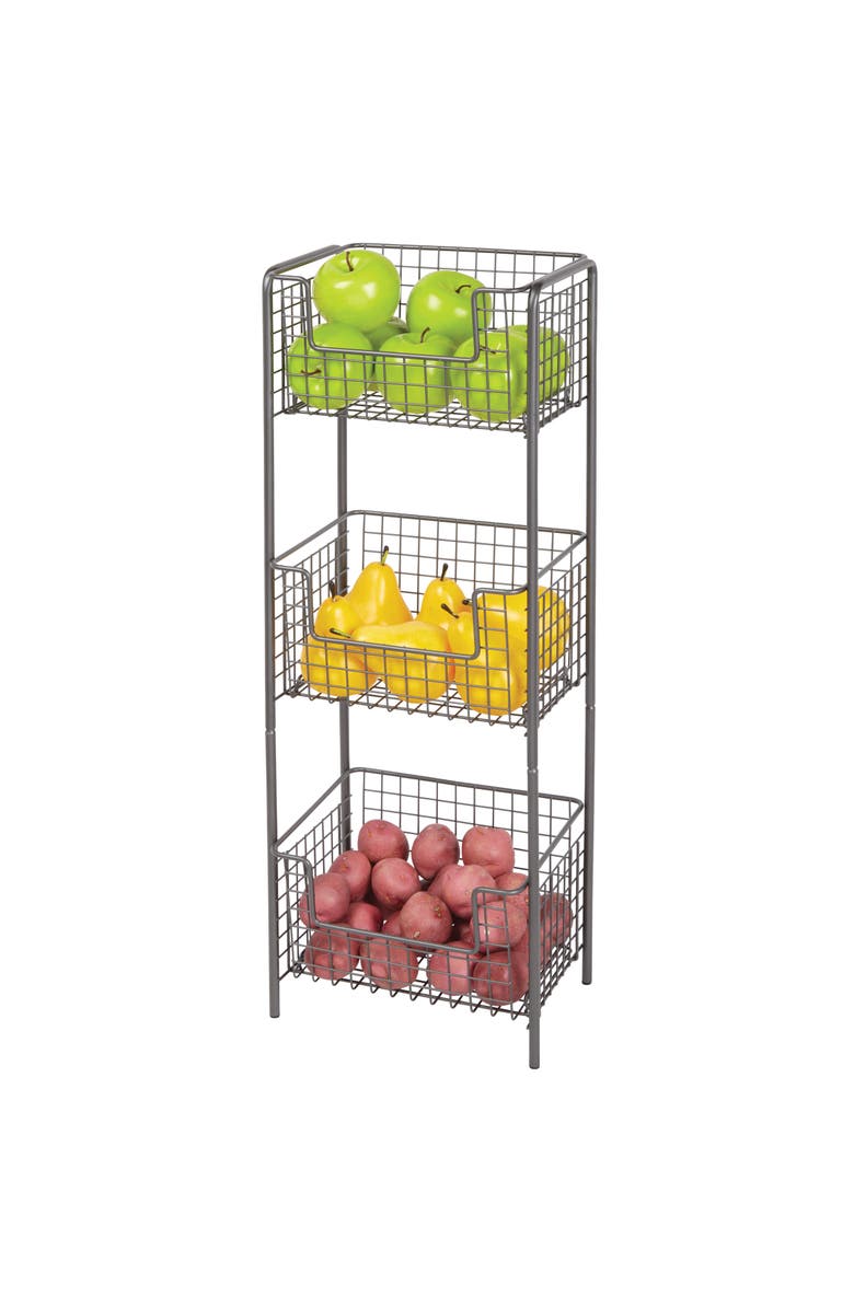 mDesign Steel Freestanding 3-Tier Kitchen Organizer Tower, Alternate, color, Gray