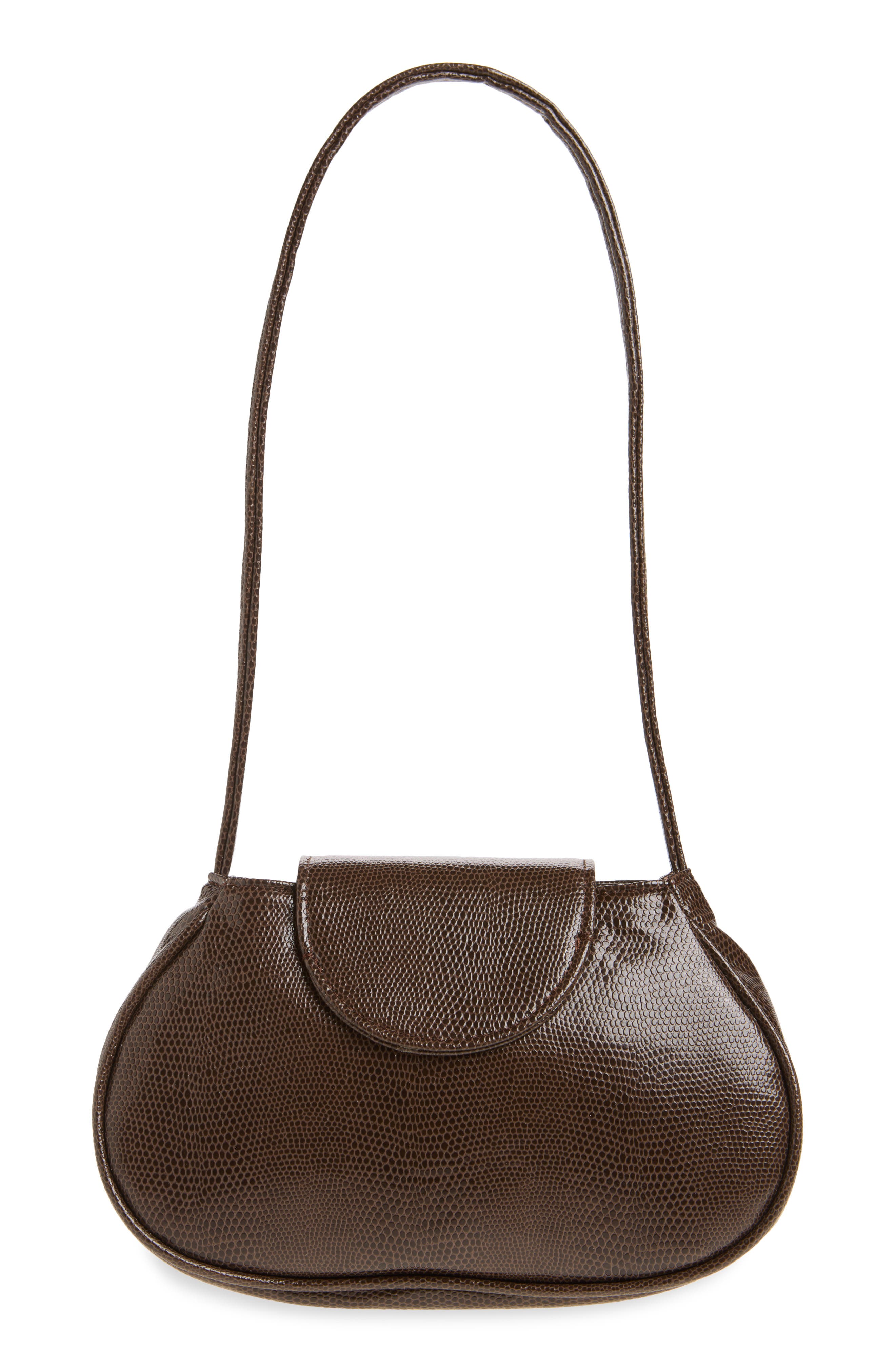 Ineva Faux Leather Lizard Embossed Baguette Bag, Alternate, color, BROWN