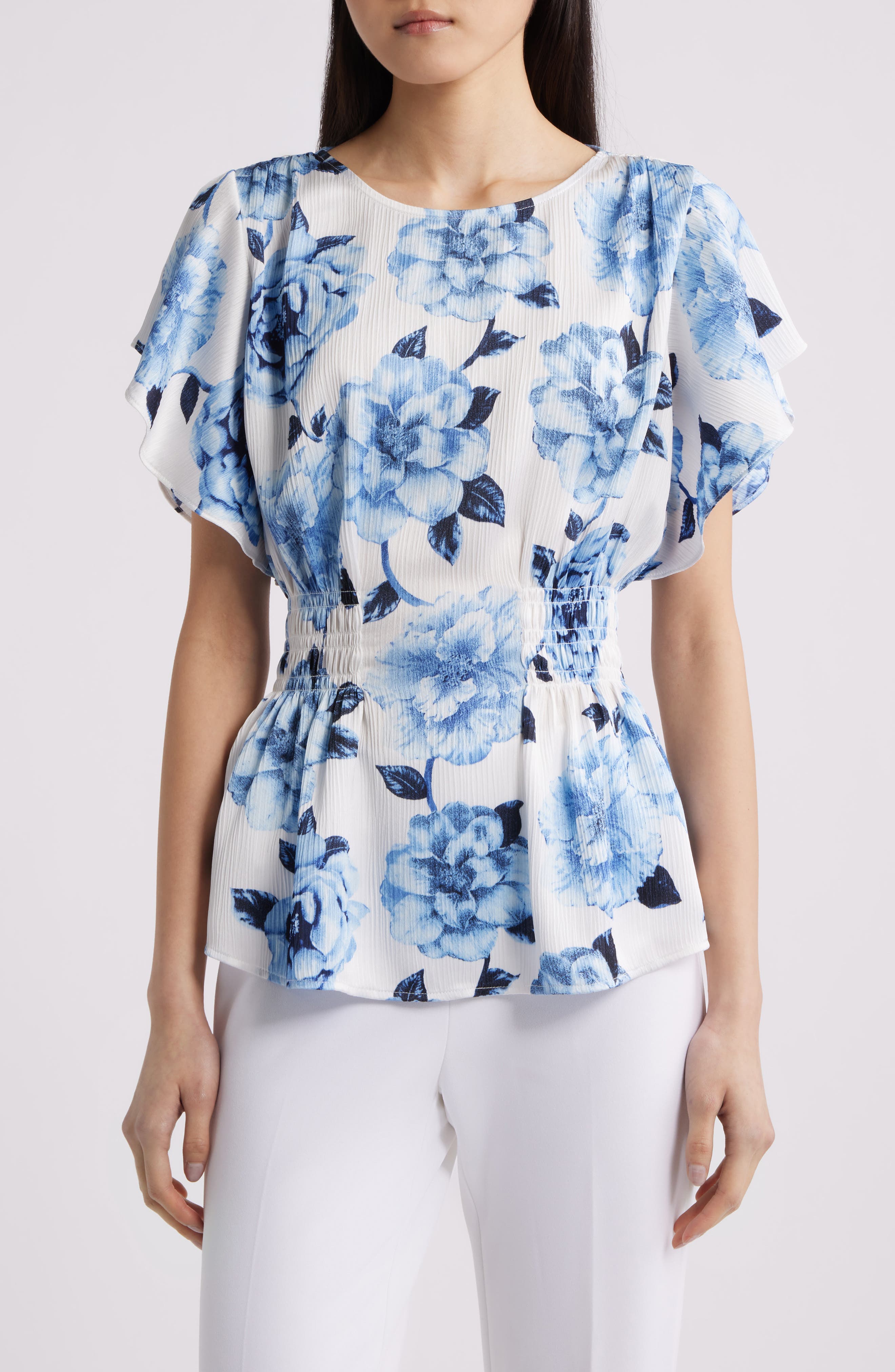 Flutter Sleeve Smock Waist Top