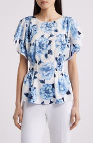Anne Klein Flutter Sleeve Smock Waist Top