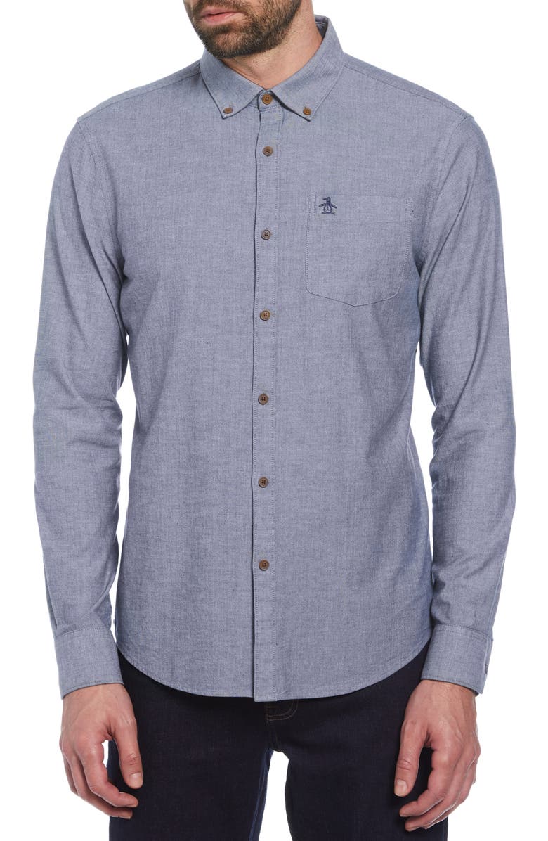 Original Penguin Yarn Dye Stretch Chambray Button-Down Shirt, Main, color, 