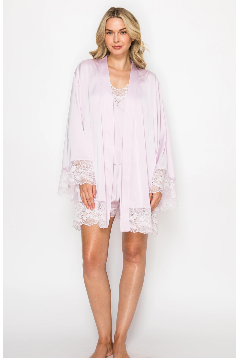 Silky Satin & Sparkle Lace Short Wrap Robe, Alternate, color, Lilac