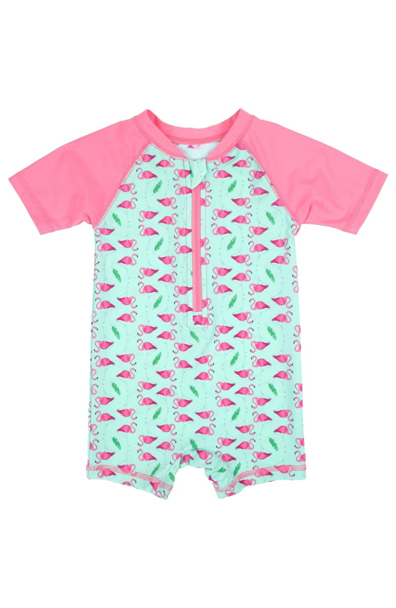 Leveret Baby One-Piece Rashguard, UPF 50+ Sun Protection Swimwear, Main, color, Flamingo