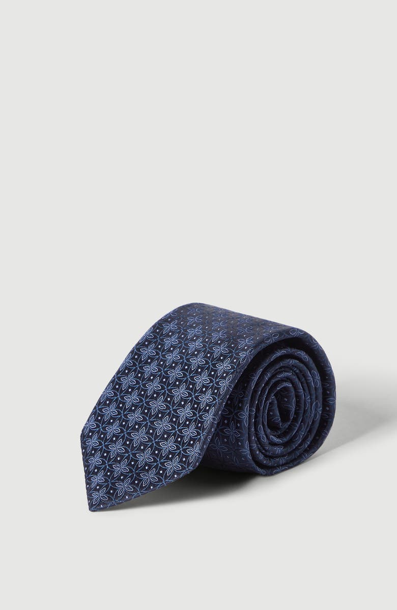 Brunello Cucinelli Silk tie with geometric floral pattern, Alternate, color, Navy Blue