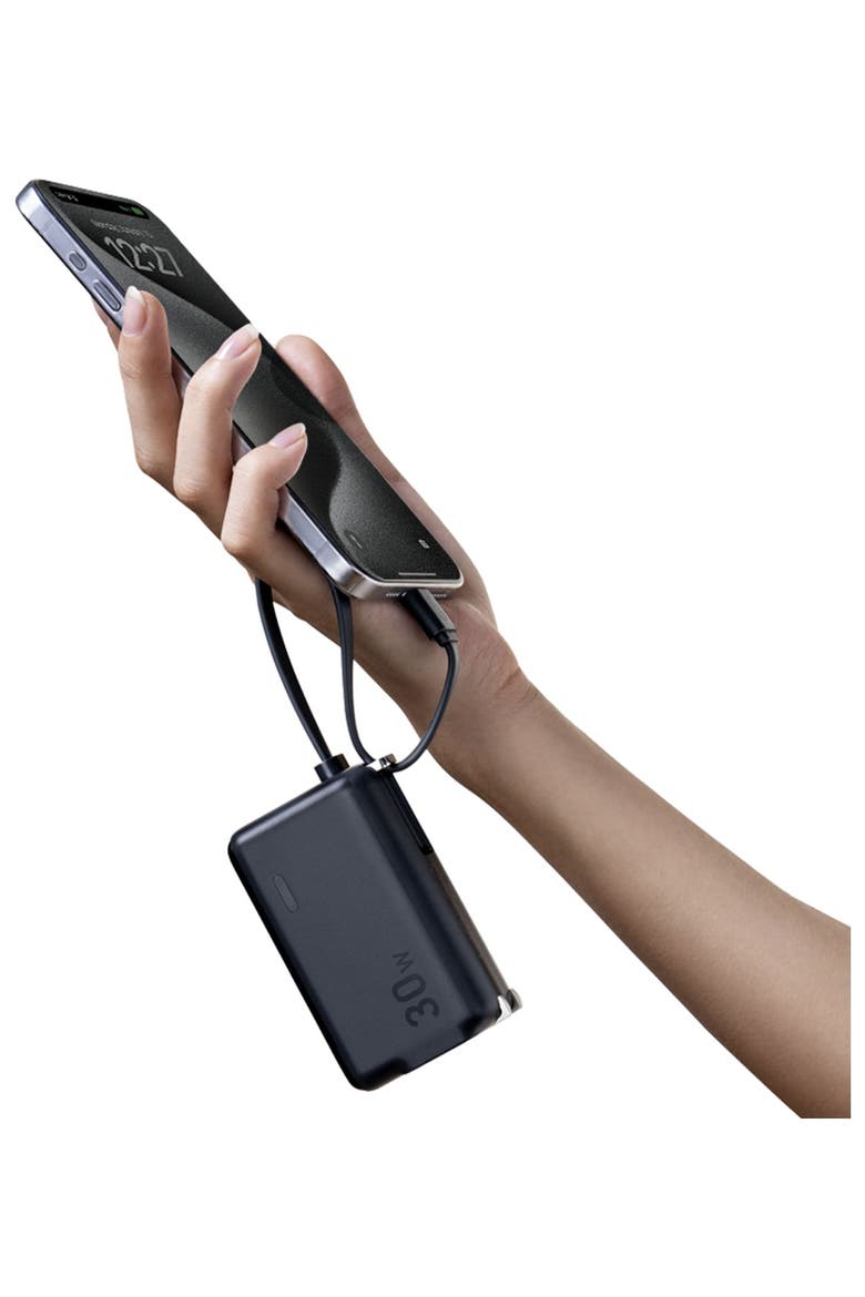 Power Bank 5,000 mAh 22.5W with Built in USB-C Cable and Fusion Wall Charger 30W, Alternate, color, Black