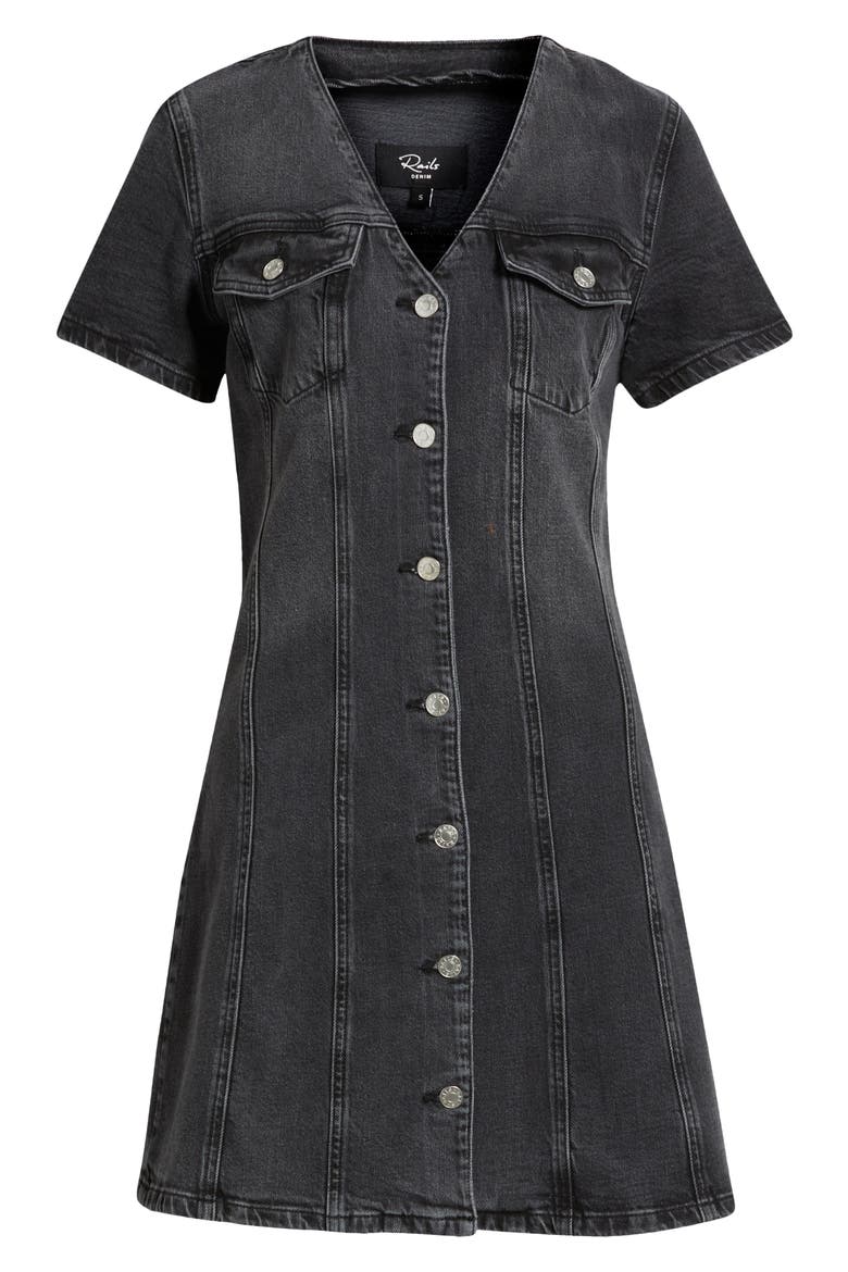 Saratoga Button Front Denim Minidress, Alternate, color, WASHED BLACK