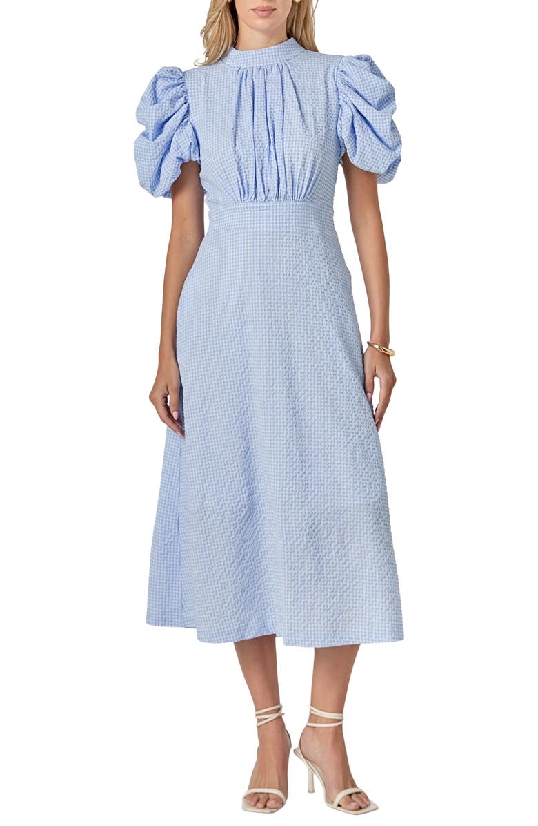 English Factory Open Back Puff Sleeve Maxi Dress, Main, color, Powder Blue
