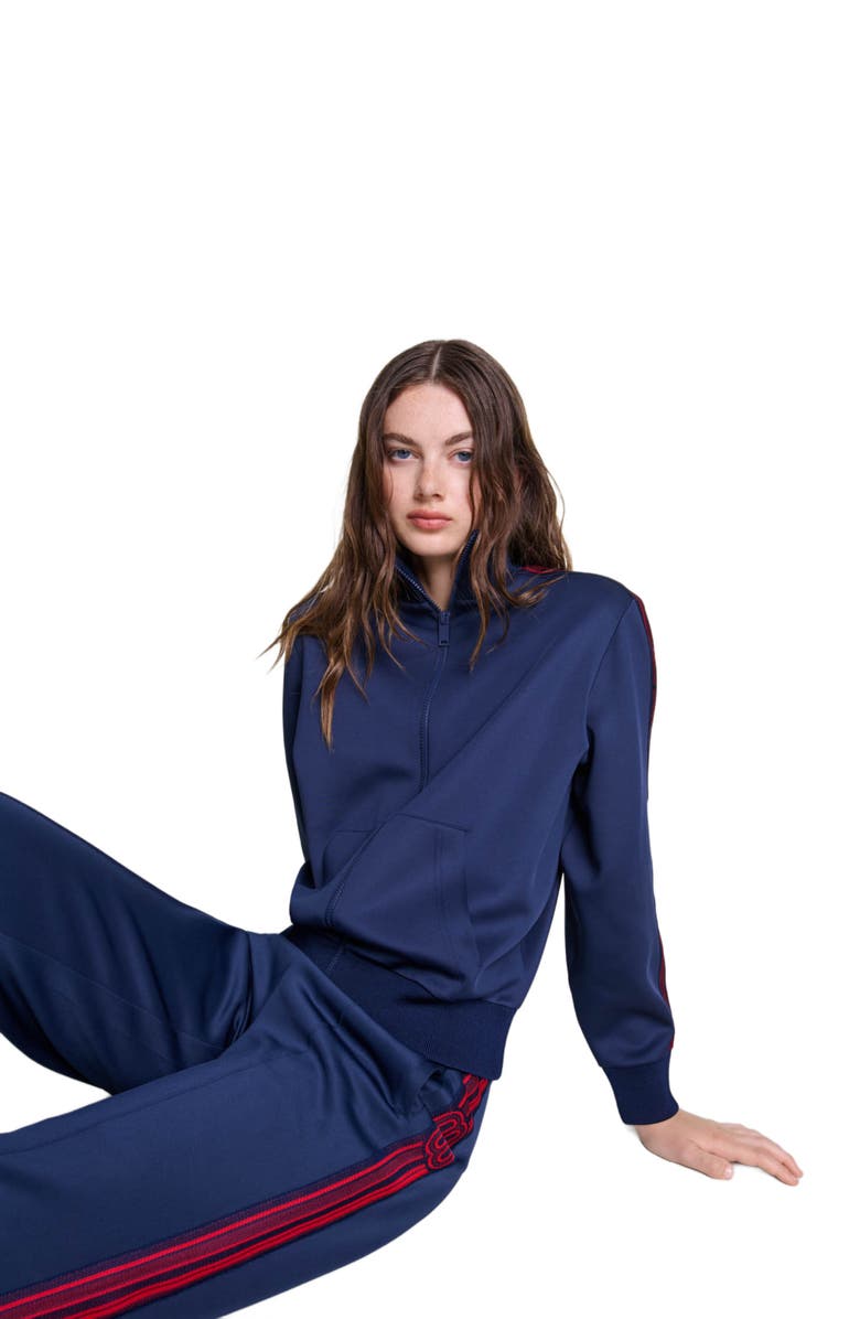 maje Striped zip-up sweatshirt, Alternate, color, 