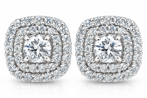 1/2 Ct Tdw Genuine Diamond Cushion Halo Studs 1/3"