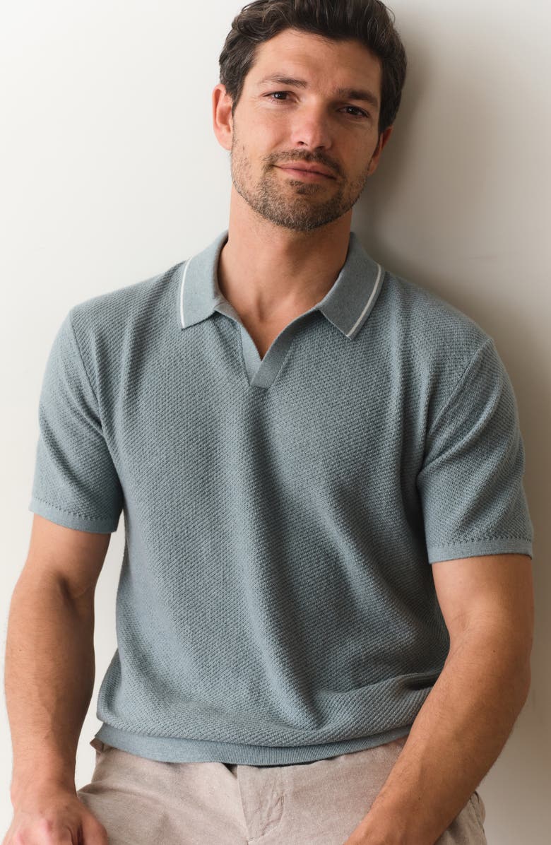 Marine Layer Greyson Short Sleeve Polo Sweater, Alternate, color, Slate