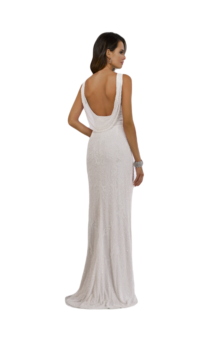 LARA New York Erika Beaded Draped Cowl Back V-Neck Wedding Dress, Alternate, color, Ivory