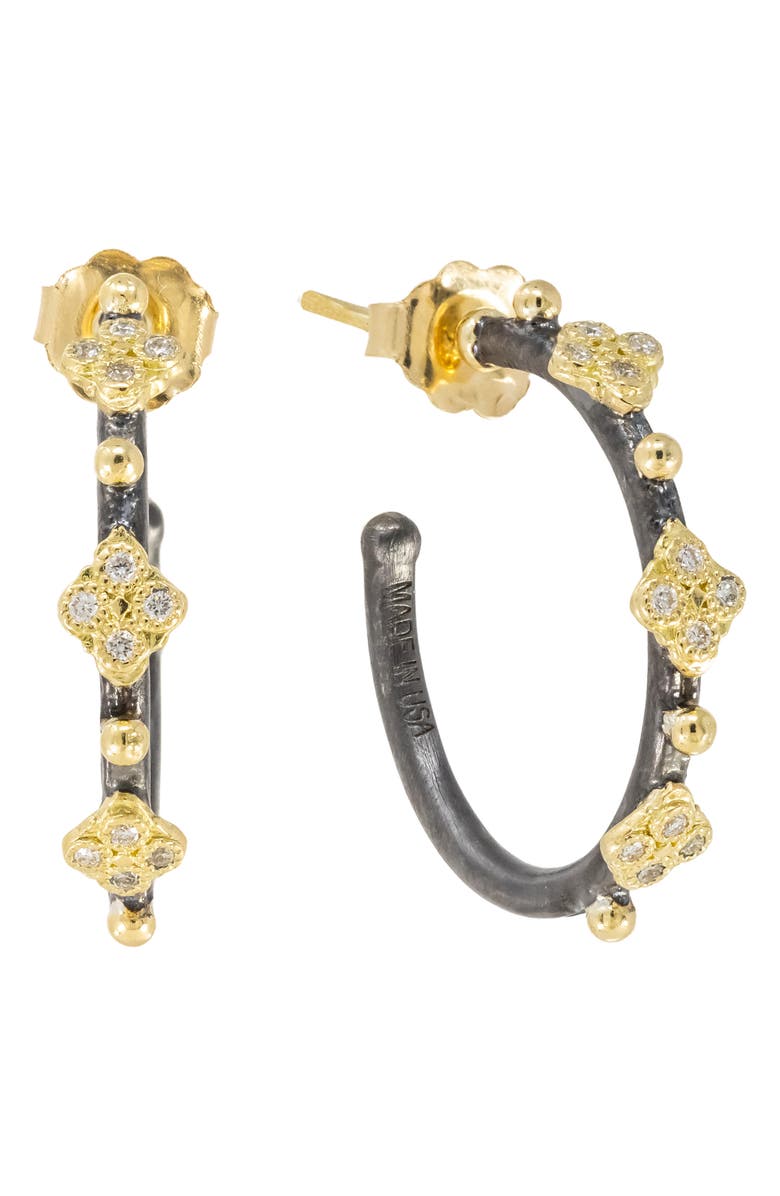 Armenta Two-Tone Diamond Hoop Earrings, Main, color, Blackened Silver/ Yellow Gold