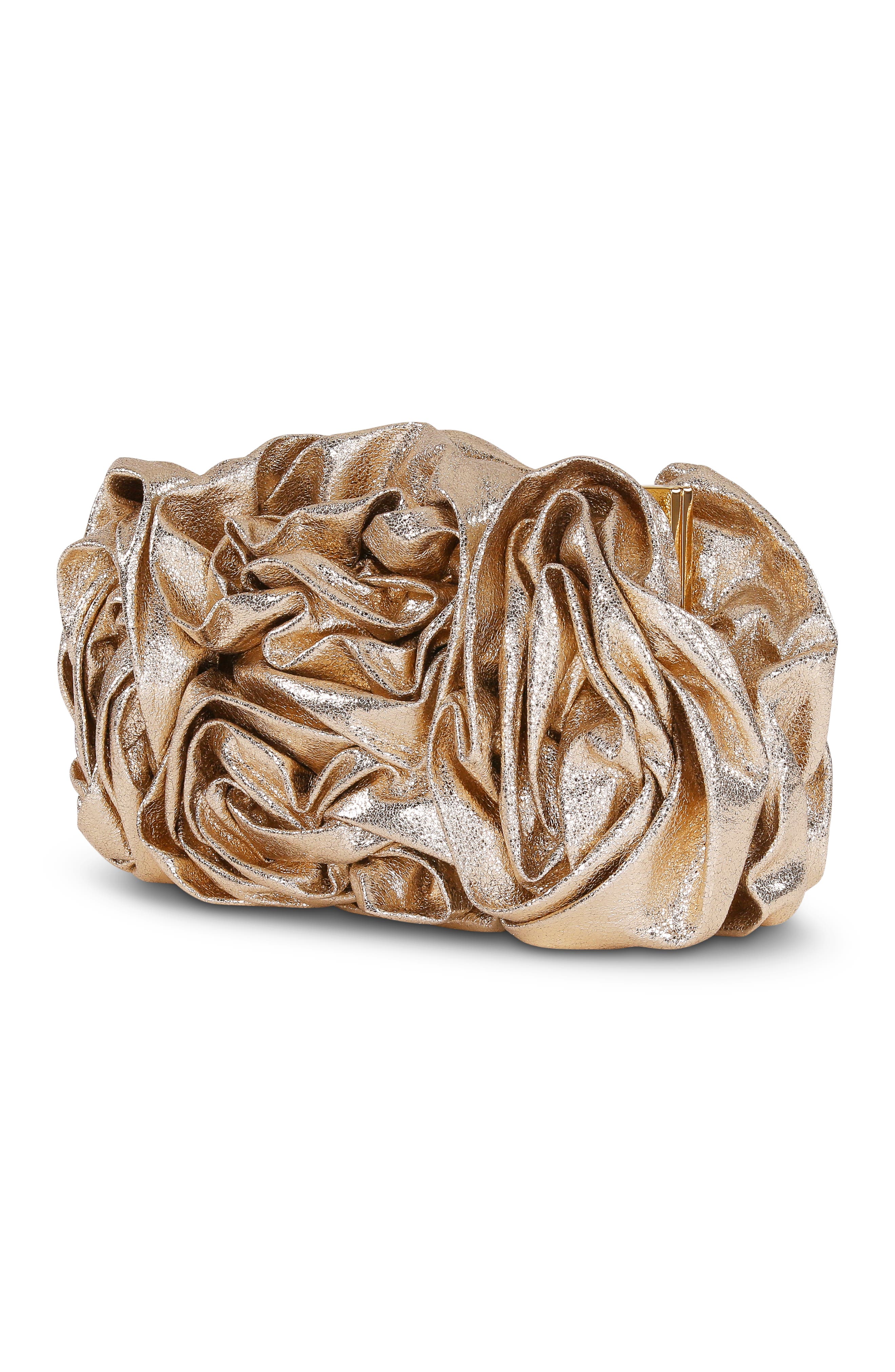 BADGLEY MISCHKA Jett Metallic Rosette Cluster Clutch, Alternate, color, Gold