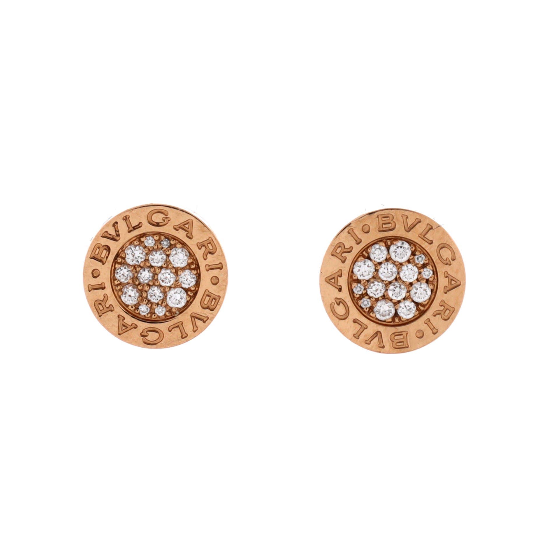 Bvlgari Bvlgari Stud Earrings 18K Rose Gold and Diamonds, Main, color, Metallic Gold