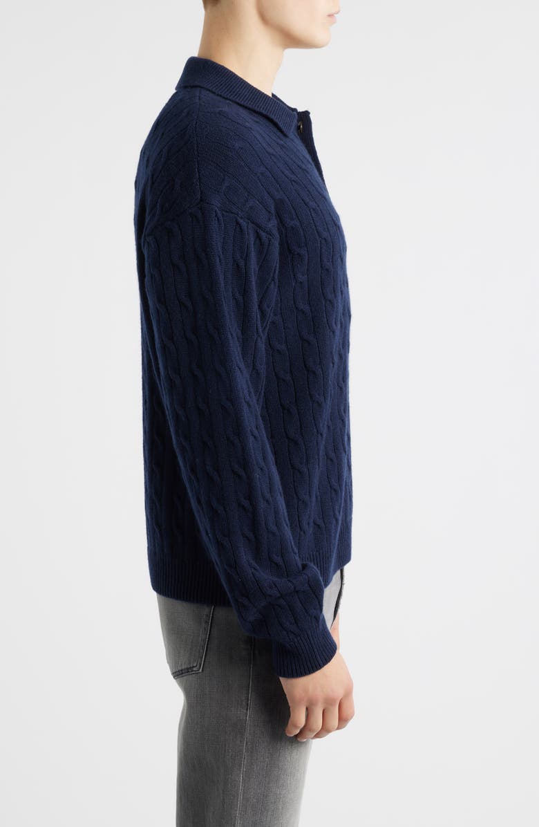 FRAME Cable Wool & Cashmere Polo Sweater, Alternate, color, Dark Navy