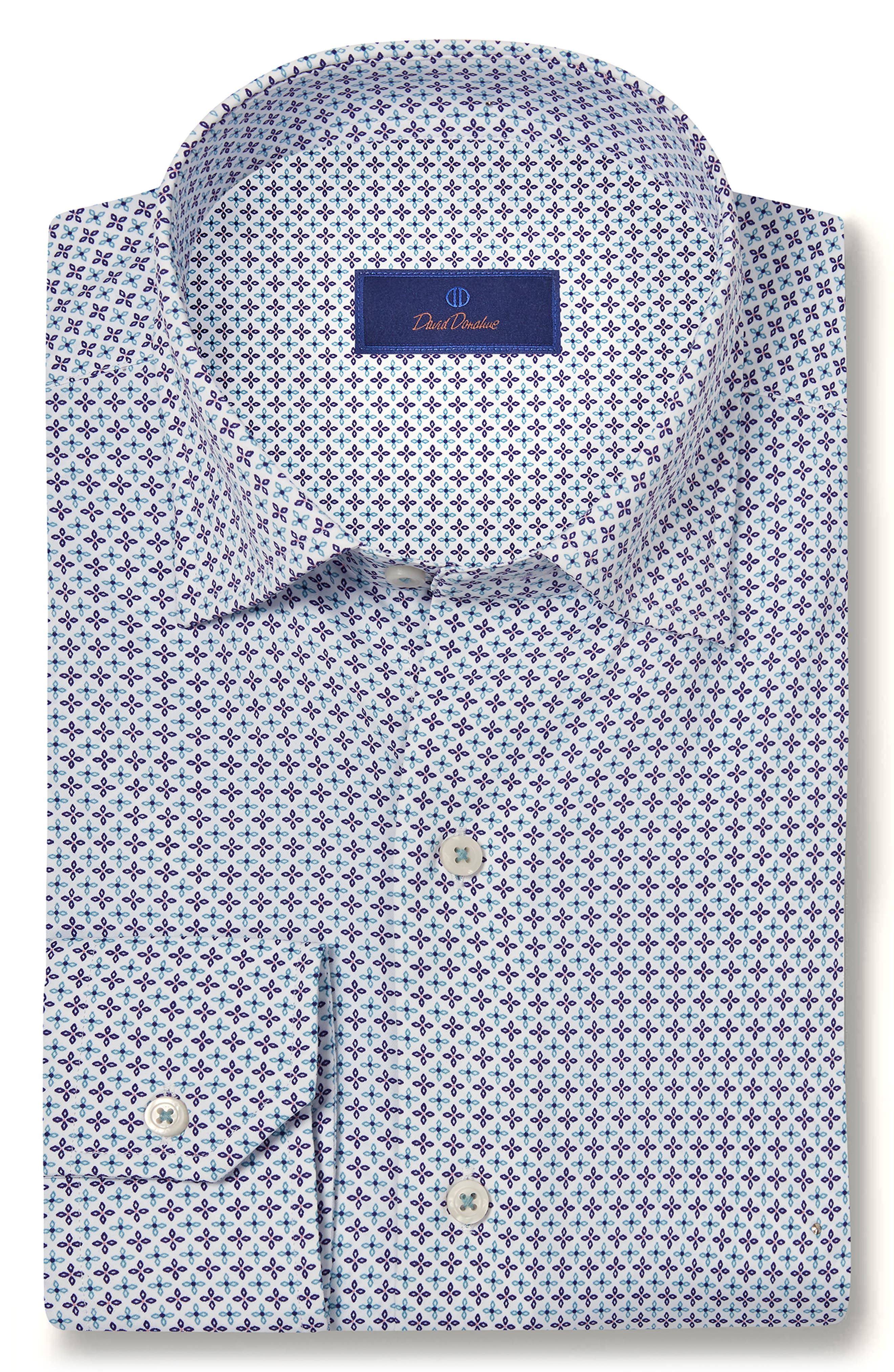 David Donahue Medallion Print Performance Sport Shirt