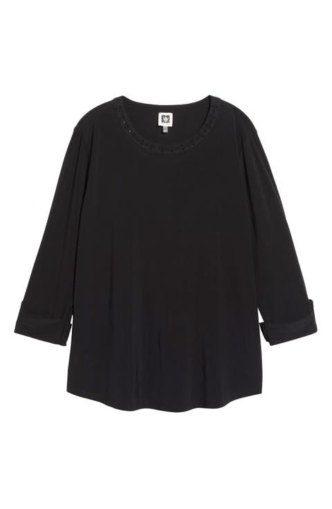 Heatset Crystal Three-Quarter Sleeve Top