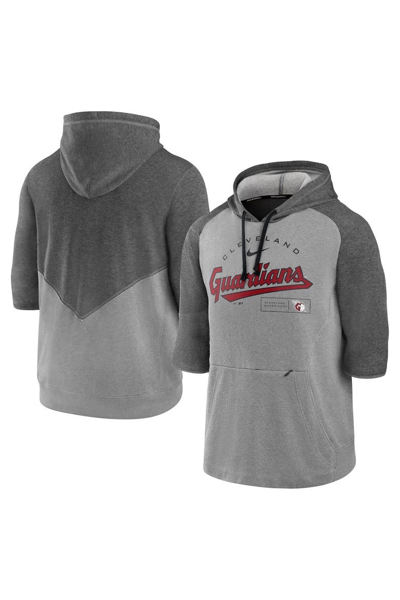 Men's Nike Heathered Charcoal/Heathered Gray Cleveland Guardians Team Modern Arch 3/4 Sleeve Pullover Hoodie, Main, color, Heather Charcoal