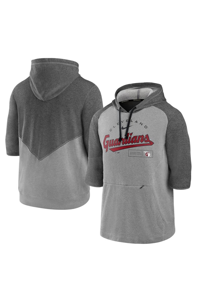Nike Men's Nike Heathered Charcoal/Heathered Gray Cleveland Guardians Team Modern Arch 3/4 Sleeve Pullover Hoodie, Main, color, Heather Charcoal